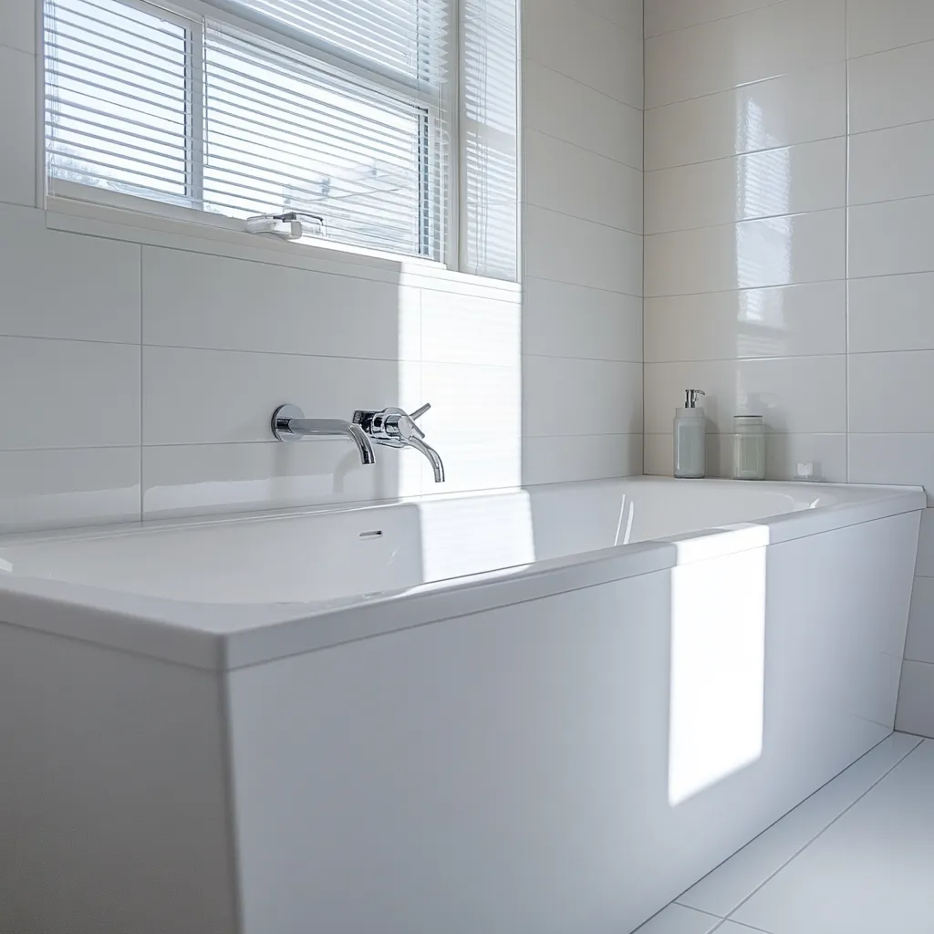 Sparkling clean white bathtub